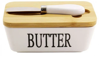 Масленка фарфоровая Naturel Butter с бамбуковой крышкой 16 см (03629)