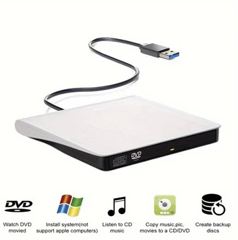 Внешний привод DVD-RW CD-RW Type-C дисковод USB 3.0 оптический функция перезаписи дисков цвет белый