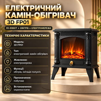 Обогреватель инфракрасный электрокамин 3D пламя для дома напольный до 30 м2 декоративные колонны ножки черный