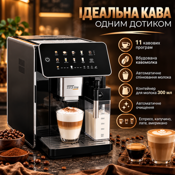 Кавомашина автоматична Zepline 1500 Вт 20 бар з капучинатором та вбудованою кавомолкою чорна