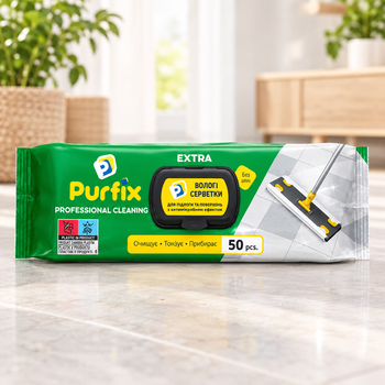 Господарські вологі серветки для прибирання підлоги PURFIX з антибактеріальним ефектом 50 шт (для швабри)