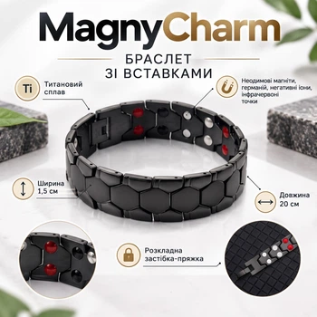 Титановый браслет со вставками MagnyCharm, черный, 20 см