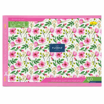 Альбом для рисования "Lovely Floral Pattern", 40 листов, скоба с перфорацией, А4 (408410)