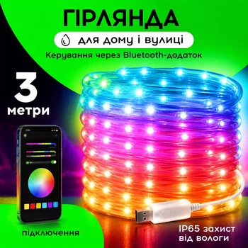 Світлодіодна гірлянда LED вуличні вогні 3 м з керуванням через смартфон-додаток для декору саду, тераси та свят