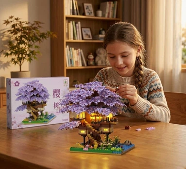Конструктор «Домик на дереве» Цветущая сакура с LED-подсветкой, 3D-модель для сборки
