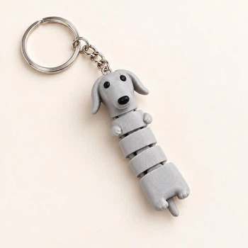 3D-брелок Сірий Собачка-такса оригінальний рухомий брелок на ключі та сумку, милий подарунок
