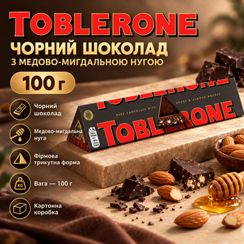 Черный шоколад с медово миндальной нугой швейцарский горький плиточный треугольный десерт 100 г картонная коробка