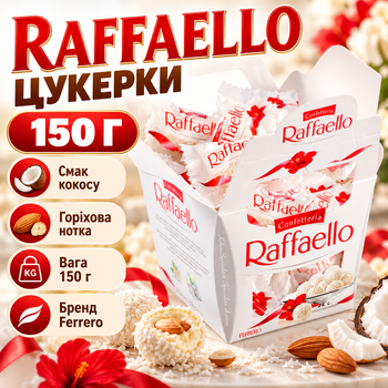 Цукерки Raffaello Ferrero 150 г кокосові з горіховим смаком солодощі десерт італійські