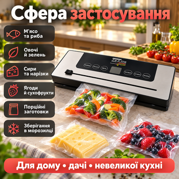 Вакуумный упаковщик для продуктов вакууматор 200 Вт с 10 пакетами в комплекте нержавеющая сталь LED 6 программ