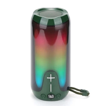 Портативная беспроводная Bluetooth колонка T&G TG651 5 Вт с RGB подсветкой, FM-радио, громкой связью, USB, AUX и TF (1500 mAh) Green