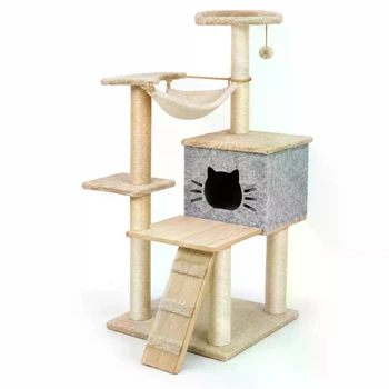 Игровой комплекс для котов APOLLO-2 с домиком, гамаком и когтеточками, 50×40×125 см