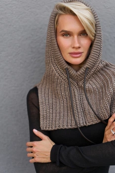Снуд з напіввовняної пряжі зі шнурком-куліскою із екошкіри ONE SIZE Капучино