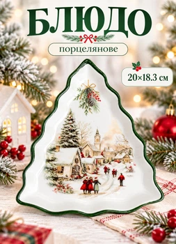 Блюдо порцелянове тарілка новорічна у формі ялинки 20х18.3 см Старе місто сервірувальне блюдо для подачі закусок посуд з новорічним різдвяним принтом