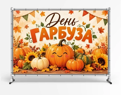 Баннер на Хэллоуин. Halloween "День Тыквы. Оранжевая тыква" размер 2х3м. С люверсами.