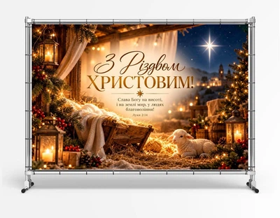 Рождественский баннер "С Рождеством. Луки 2:14" для церкви и храма, размер 2х3м. С люверсами.