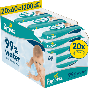 Zestaw chusteczek nawilżanych Pampers Aqua 99% wody 20 x 60 szt (8006530442121)