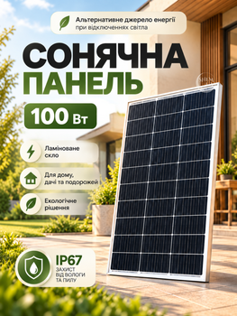 Солнечная батарея с ламинированным монокристаллическим стеклом 100Вт Solar Panel, солнечная панель портативная мобильная для дома, дачи, авто, кемпинга, зарядки аккумуляторов и автономного электроснабжения, A1101