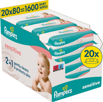 Zestaw chusteczek nawilżanych Pampers Sensitive 20 x 80 szt (8006530443296)