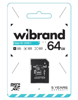 Карта памяти Wibrand microSDXC 64GB Class 10 UHS-I с адаптером SD Черная
