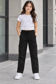 Штани теплі карго з щільного котону Cozy Black Cargo чорний 170 см