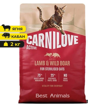 Сухий корм для стерилізованих котів Carnilove Active Lamb Wild Boar Sterilised Карнілов ягня та дикий кабан 2 кг (8595602581450)
