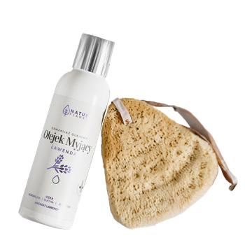 Zestaw kosmetyków do twarzy Natur Planet Olejek myjący „Lawenda” 150 ml + naturalna gąbka Ubo 1 szt (5902693803379)