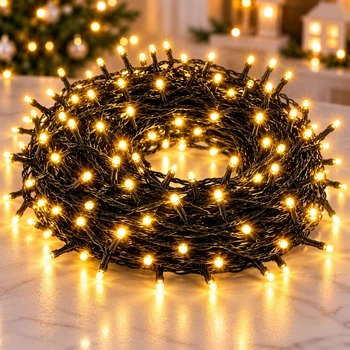 Гирлянда-нить 50 м, 500 LED, черный ПВХ-провод Теплый белый / Гирлянда мерцающий свет, разноцветная, 220 В/LED-декор