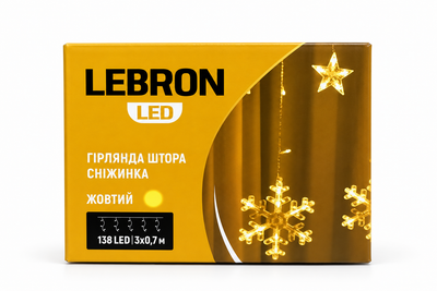 Гирлянда LEBRON штора Снежинка 3х0.7, 138LED, желтый