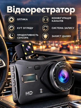 Відеореєстратор автомобільний для авто з двома камерами переднього заднього виду Full HD циклічний запис нічне бачення широкий кут огляду автозапис автономне живлення стабілізатор зображення відеореєстратори