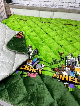 Теплое детское одеяло-покрывало полуторное 155x210 с мехом Minecraft майнкрафт