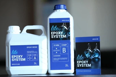 Эпоксидная смола 4,8 кг Lite Epoxy System тонкослойная, прозрачная, для заливки до 10 мм + отвердитель для покрытия столешниц, барных стоек, подоконников, мебели и мастерских