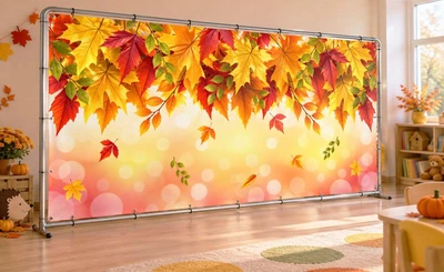 Осенний баннер для фотозоны PHOTODECOR «Кленовые листья на розовом сиянии» 1 кв.м