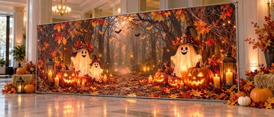 Баннер на Хэллоуин для фотозоны PHOTODECOR «Милые привидения в осеннем лесу» 1 кв.м