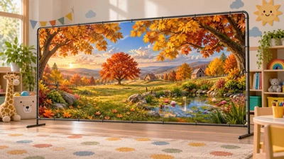 Осенний баннер для фотозоны PHOTODECOR «Красное дерево у осеннего ручья» 1 кв.м