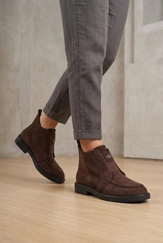 Ботинки женские Fashion коричневые из экозамши на флисе 352160_38 (24.5 см)