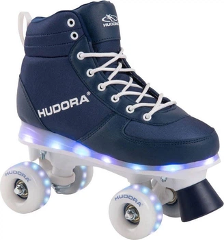Коньки роликовые квады с LED подсветкой Hudora Blue размер 37-38 Синие