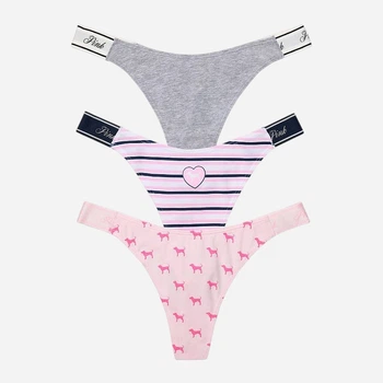 Набор трусиков танга женских хлопковых Victoria's Secret 291938704 XS 3 шт Серый/Розовый (1162844728)