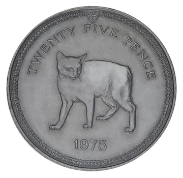Монета Остров Мэн 25 пенсов 1975 VF-AU Кот кошка - Мэнск (manx)