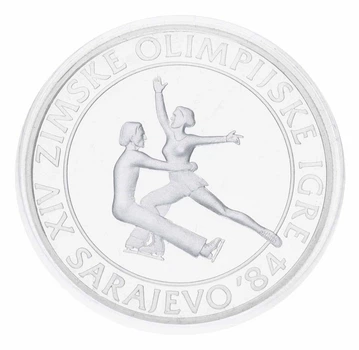 Монета Югославия 100 динаров 1984 Серебро Proof XIV зимние Олимпийские игры в Сараево - Парное фигурное катание