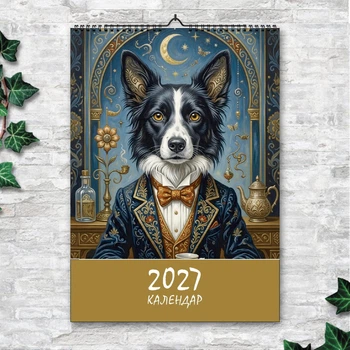 Календар настінний перекидний А3 «Світ собак» 2027 — 13 декоративних ілюстрацій ENTERSTORE (art.270216)