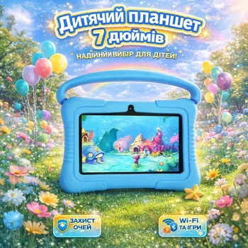 Детский планшет 7 дюймов Android с Wi-Fi, играми и родительским контролем, учебный планшет для детей в противоударном чехле