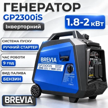 Генератор бензиновый инверторный 1.8-2.0 кВт BREVIA с системой AVR 230В (GP2300iS)