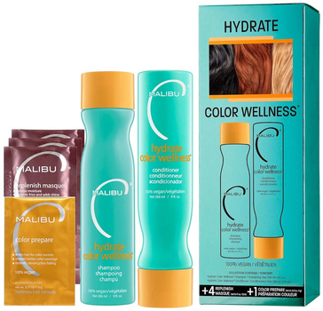 Набір для догляду за волоссям Malibu C Hydrate Color Wellness Шампунь 266 мл + Кондиціонер 266 мл + Маска 4 × 12 мл + Засіб для фарбованого волосся 5 г (757088497092)