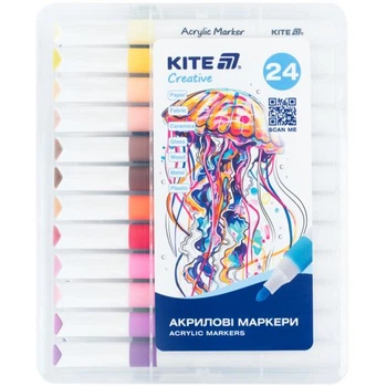 Маркеры акриловые jumbo 24шт kite creative водной основе увеличенным запасом чернил