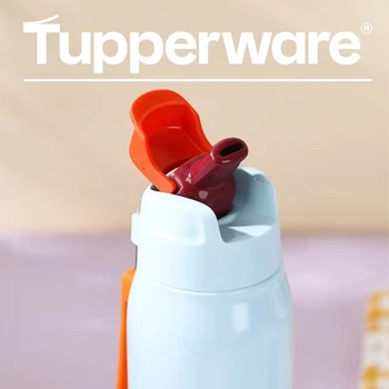 Портативна ізольована пляшка для води Tupperware 510 мл з трубочкою, великої місткості, для чоловіків, жінок, студентів та дітей, різдвяний подарунок, синій колір Macaron