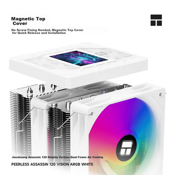 Thermalright Peerless Assassin 120 VISION ARGB білий 2,8-дюймовий РК-дисплей з шістьма тепловими трубками для повітряного охолодження процесора, сумісний з AM5, 1851 PA120V