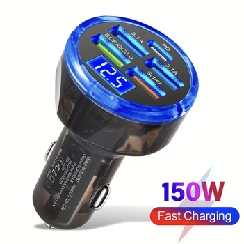 Автомобильная зарядка 3.6A с QC3.0 Прозрачный 5-портовый USB адаптер с дисплеем напряжения