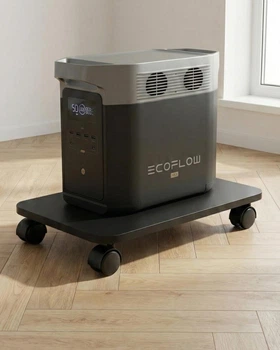 Подставка черная закругленная на колесах для зарядной станции EcoFlow (Экофлоу), Bluetti, универсальная под ПК 50х30 см