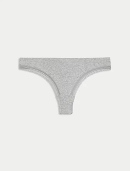 Трусы стринги Marks & Spencer хлопковые в рубчик Серый меланж набор 2 шт UK8-10 S (T61/8434)