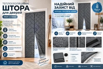 Теплоізоляційна штора для дверей на магнітах 1000*2200 мм ,вологостійка